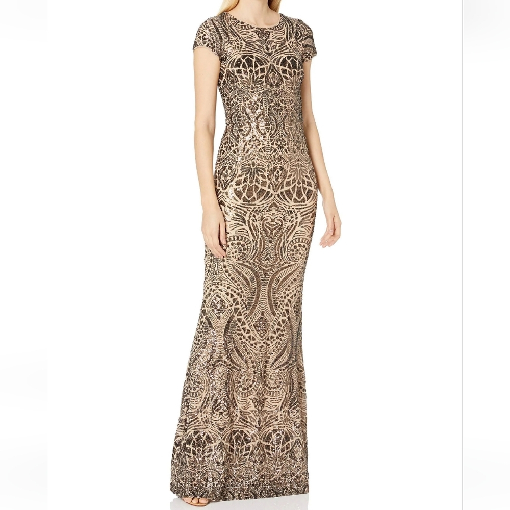 Betsy & Adam $369 Womens Brown Sequined Short Sleeve Dress Sold Out